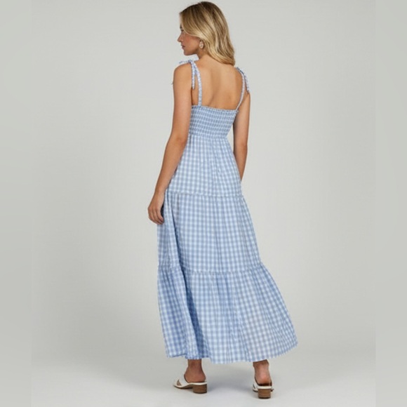 Gingham Shirred Cami Dress Blue - Picture 4 of 8